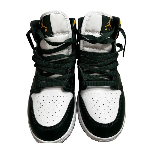 Nike Air Jordan 1 Youth Mid GS Green White Yellow Sneakers Big Kid Size 5Y - Picture 3 of 6